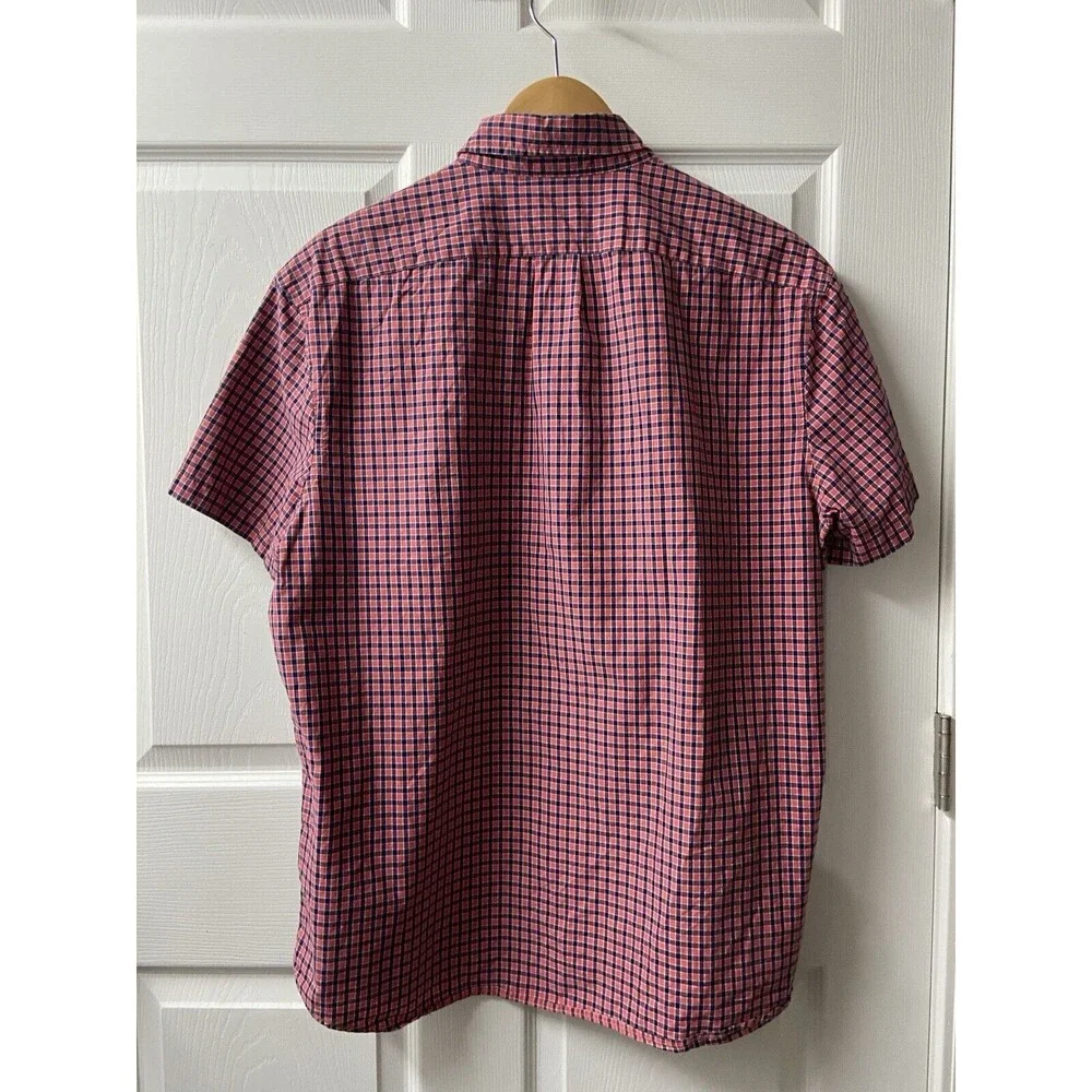 Sewn for J. Crew Shirt Mens XL Red Blue Check Short Sleeved Pocket Preppy Casual